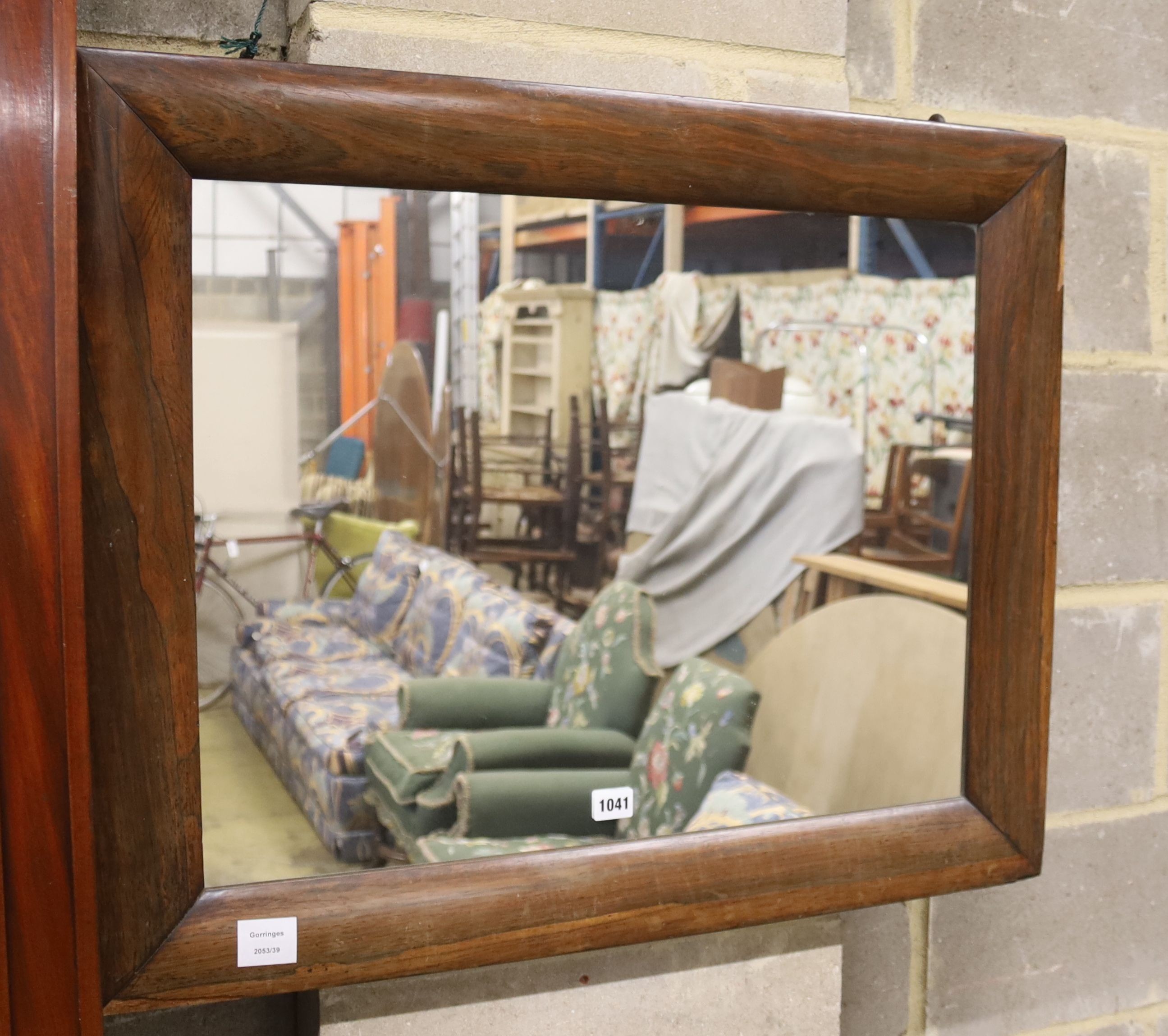 A Victorian rosewood framed wall mirror, width 78cm, height 64cm